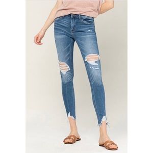 Vervet Mid Rise Crease Line Distressed Raw Hem Crop Skinny, Size 8